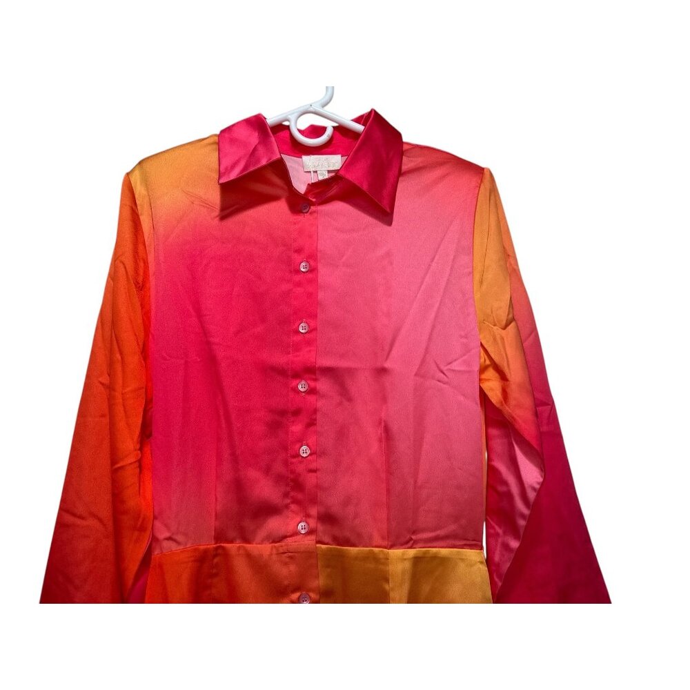 Ronny kobo Jones dress Women Medium Orange Sunset Mini Long Sleeves Button Down - Picture 12 of 16